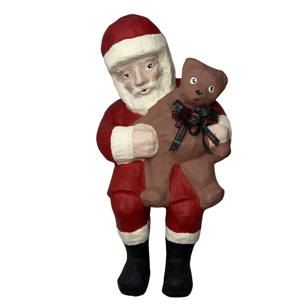 Vintage Paper Mache Santa Claus‎ with Bear Shelf Sitter